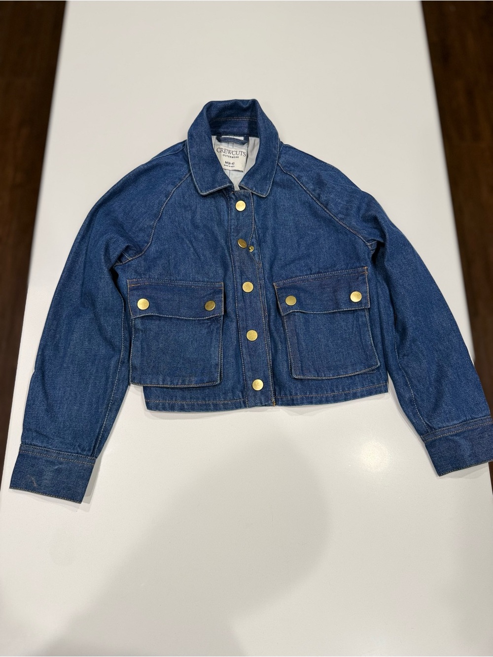 Crewcuts Cropped  Dark Blue Denim Jacket with Gold Buttons Girls size 8/9